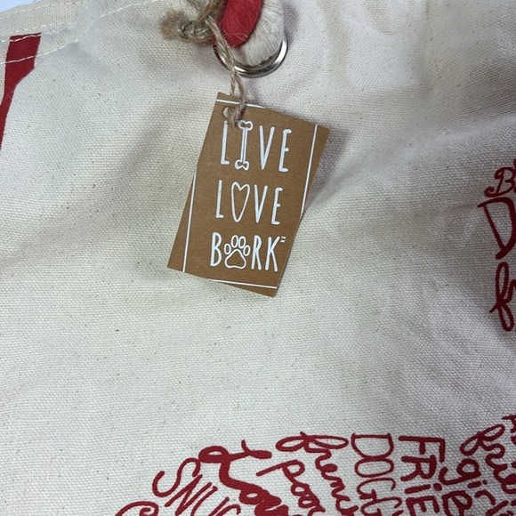 LIVE LOVE BARK Red and Cream Canvas Bull Dog Print Reusable Tote Bag - Picture 3 of 8